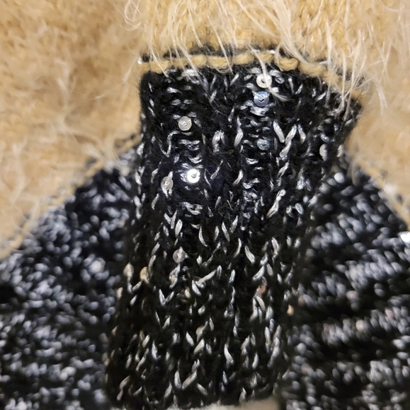 Lumiere Beige & black ultra soft fuzzy sequin dolman sweater Size S - Picture 11 of 12